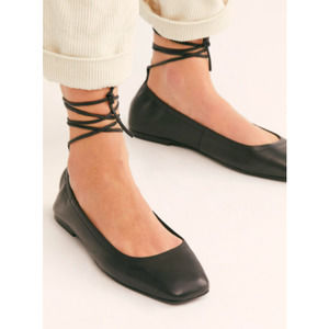 Free People Leather Tie Ballet Flats Black Size 38/US 7